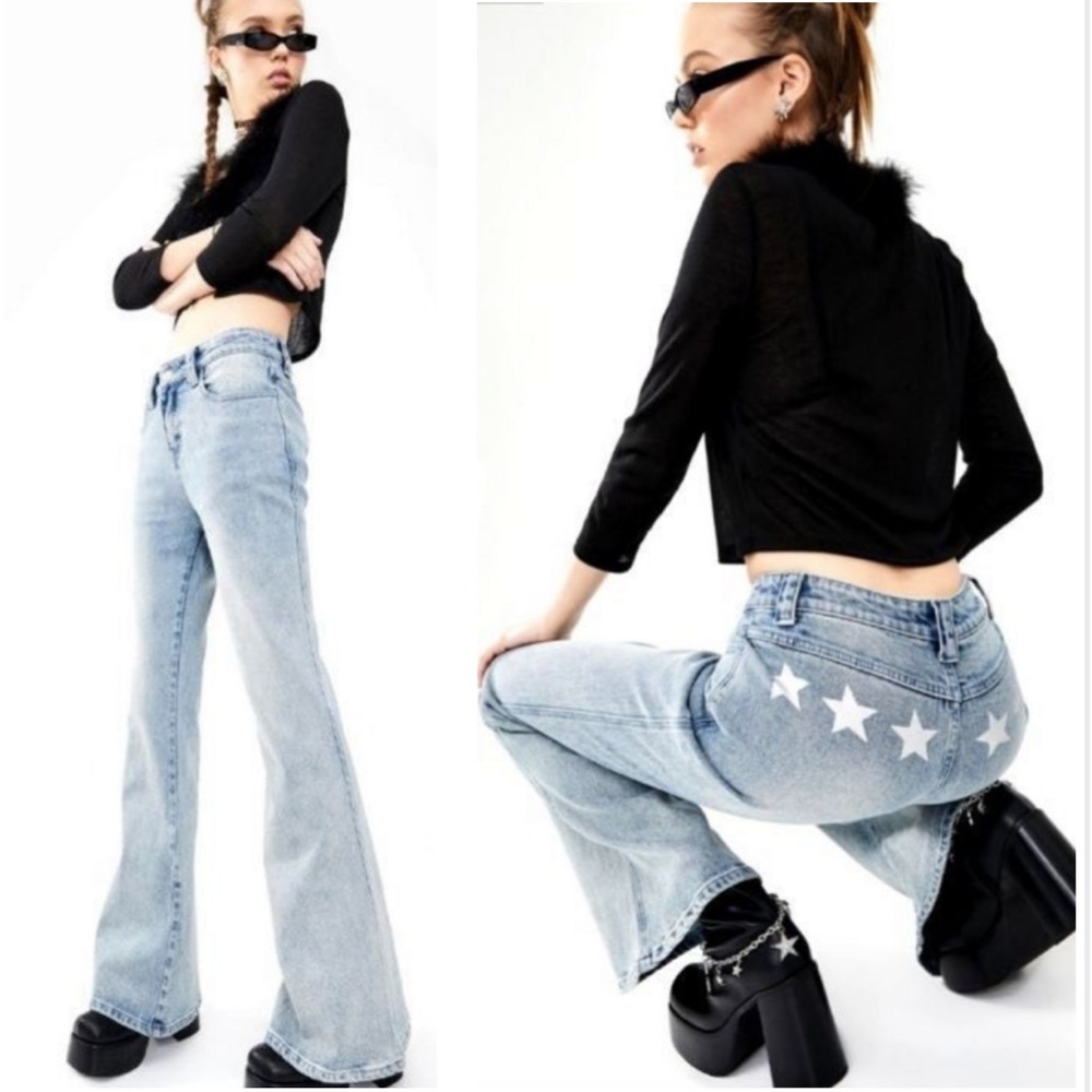 NWT Dolls Kill Deliahs Flared Denim Jeans
